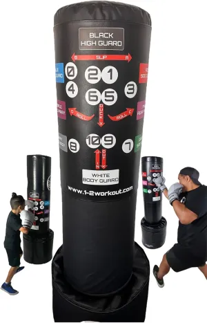 1-2 WORKOUT Southpaw Boxing Bag Sleeve, Coded Boxing System Synchronised to Audio Instruction and Music, 55 inch in length The sleeve attaches to a boxing bag 32 inch - 54 inch in circumference