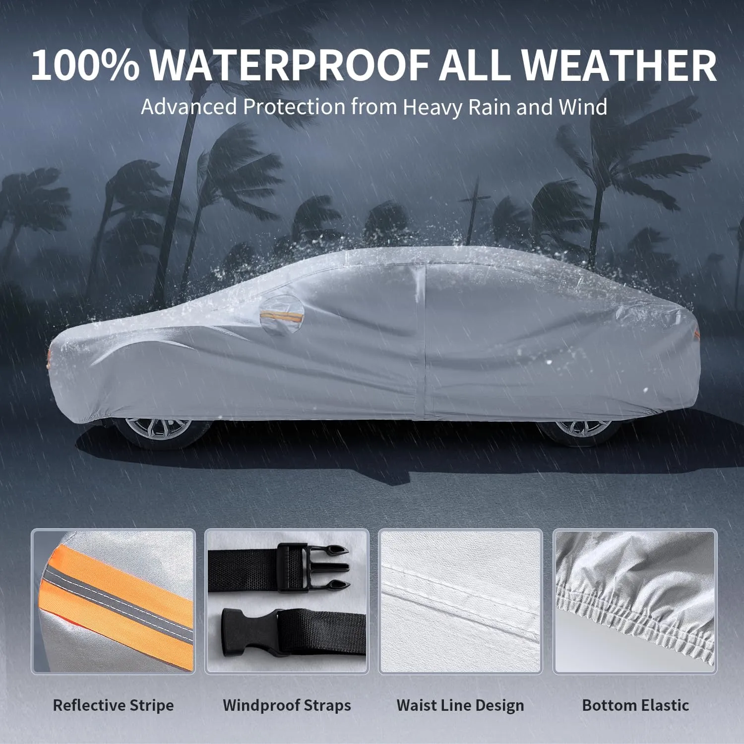 10 Layers Sedan Car Cover Custom Fit for Honda Civic(1973-2025), 100% Waterproof All Weather for Automobiles, Gift with Towel, Heavy Duty Car Covers for Rain Sun UV Protection with Door Zipper.