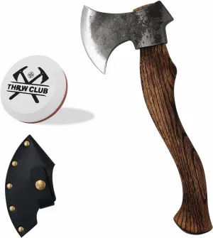 15.1" Hatchet, Camping Axe with 1065 Carbon Steel and Beech Handle, Hand Forged Bushcraft Axe with Leather Sheath for Camping and Survival