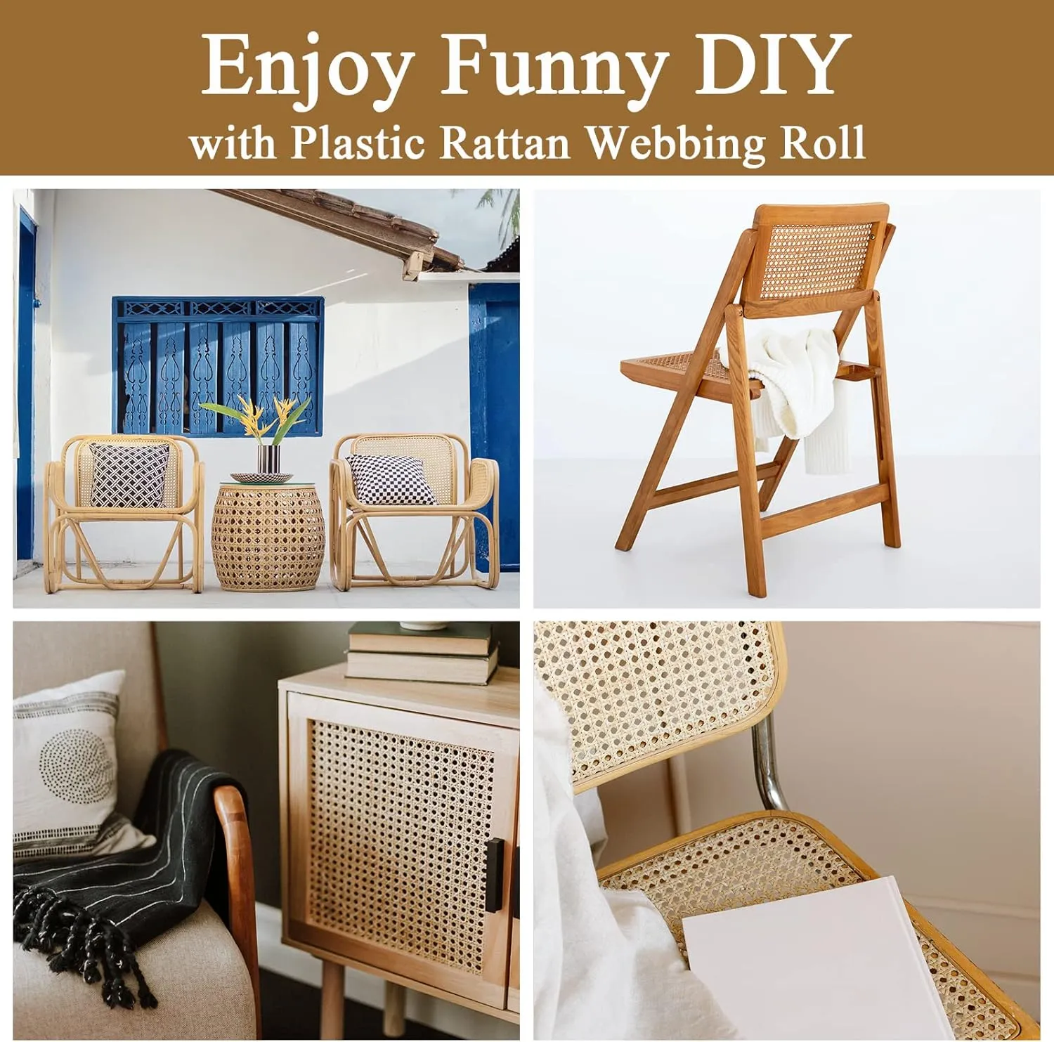 16" x5FT Plastic Rattan Cane Webbing, Woven Open Mesh Cane Net Roll for DIY Caning Furniture Decor Projects: Chair, Cabinet, Ceiling and Door(59x16 in)