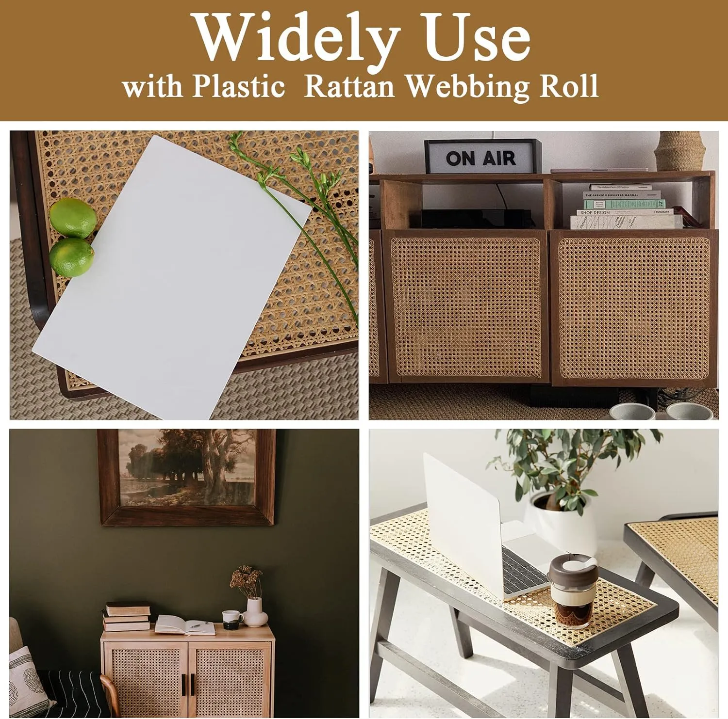 16" x5FT Plastic Rattan Cane Webbing, Woven Open Mesh Cane Net Roll for DIY Caning Furniture Decor Projects: Chair, Cabinet, Ceiling and Door(59x16 in)