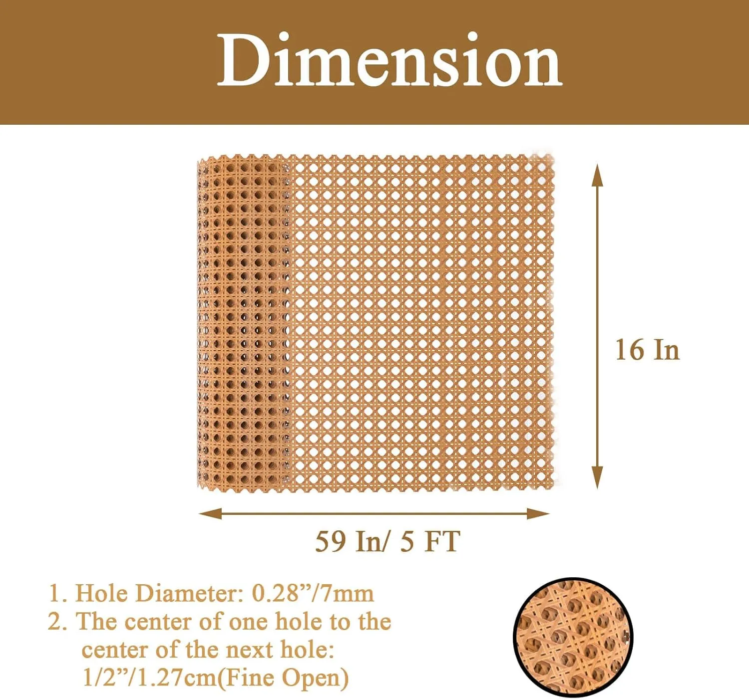 16" x5FT Plastic Rattan Cane Webbing, Woven Open Mesh Cane Net Roll for DIY Caning Furniture Decor Projects: Chair, Cabinet, Ceiling and Door(59x16 in)