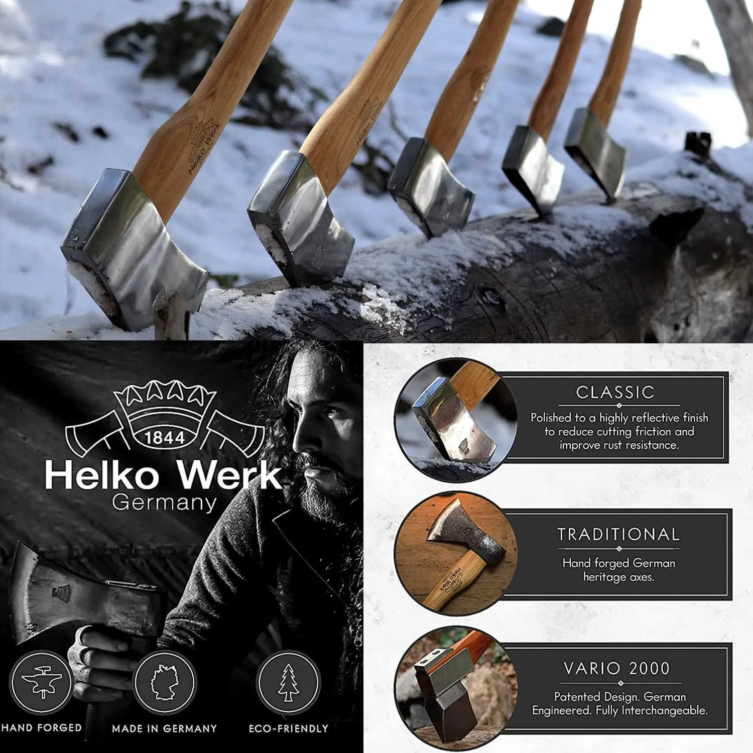 1844 Helko Werk Germany Classic Journeyman Pack Axe - Made in Germany Lightweight and Compact Backpacking Axe and Bushcraft Axe for Camping - Head 1.5 lbs, Handle 20 in. (Journeyman) #11441