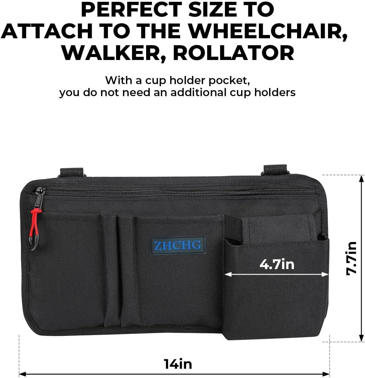 2 Pack Wheelchair Side Bag with Cup Holder, Wheelchair Armrest Pouch Accessories for Walker, Rollator, Electric Scooter Wheelchairs, Ideal Gift for Mother's Day & Father's Day