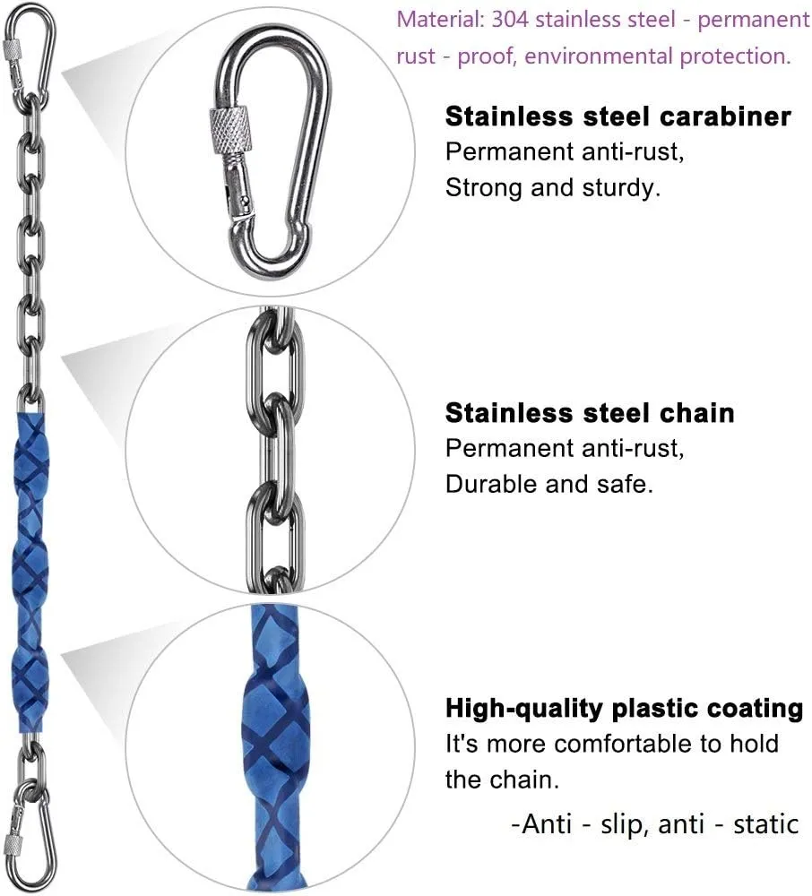 2 Stainless Steel Chains (84") Swing Chains, Heavy Duty Swing Hardware,4 Quick Connection Buckles, Indoor and Outdoor Playground Swings, hammocks, sandbags, 1000 lb Capacity Blue