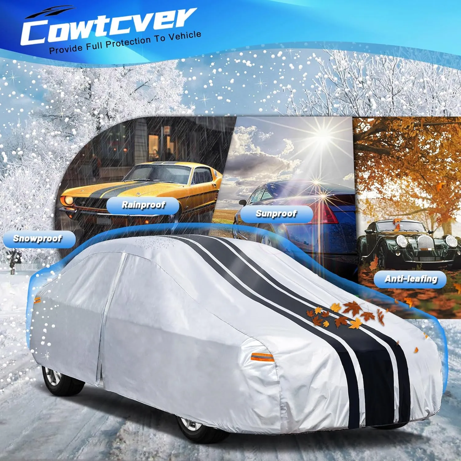 [2024 Upgrade] 10-Layer Waterproof Sports/Coupe/Cabriolet Car Cover. All Weather Full Outdoor Covers. Porsche 911, Chevy Corvette Camaro, Acura NSX Etc.Size A3 (Length 178 to 185 inch)