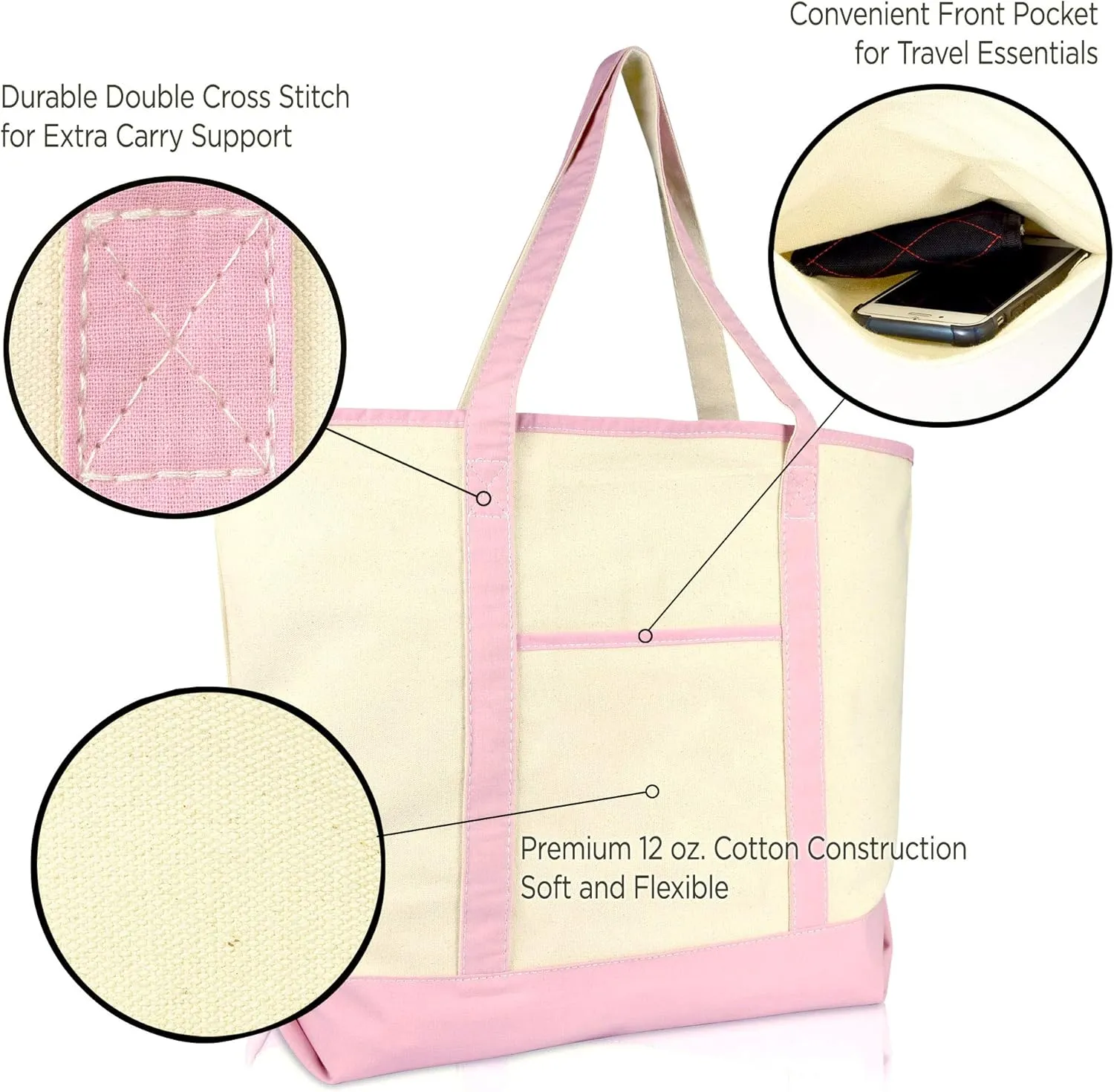 22" Open Top Heavy Duty Deluxe Tote Bag with Outer Pocket