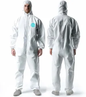 25 Pack Hazmat Suits, Heavy Duty Full Body Disposable Paint Suits, Coveralls with Hood, Elastic Wrists