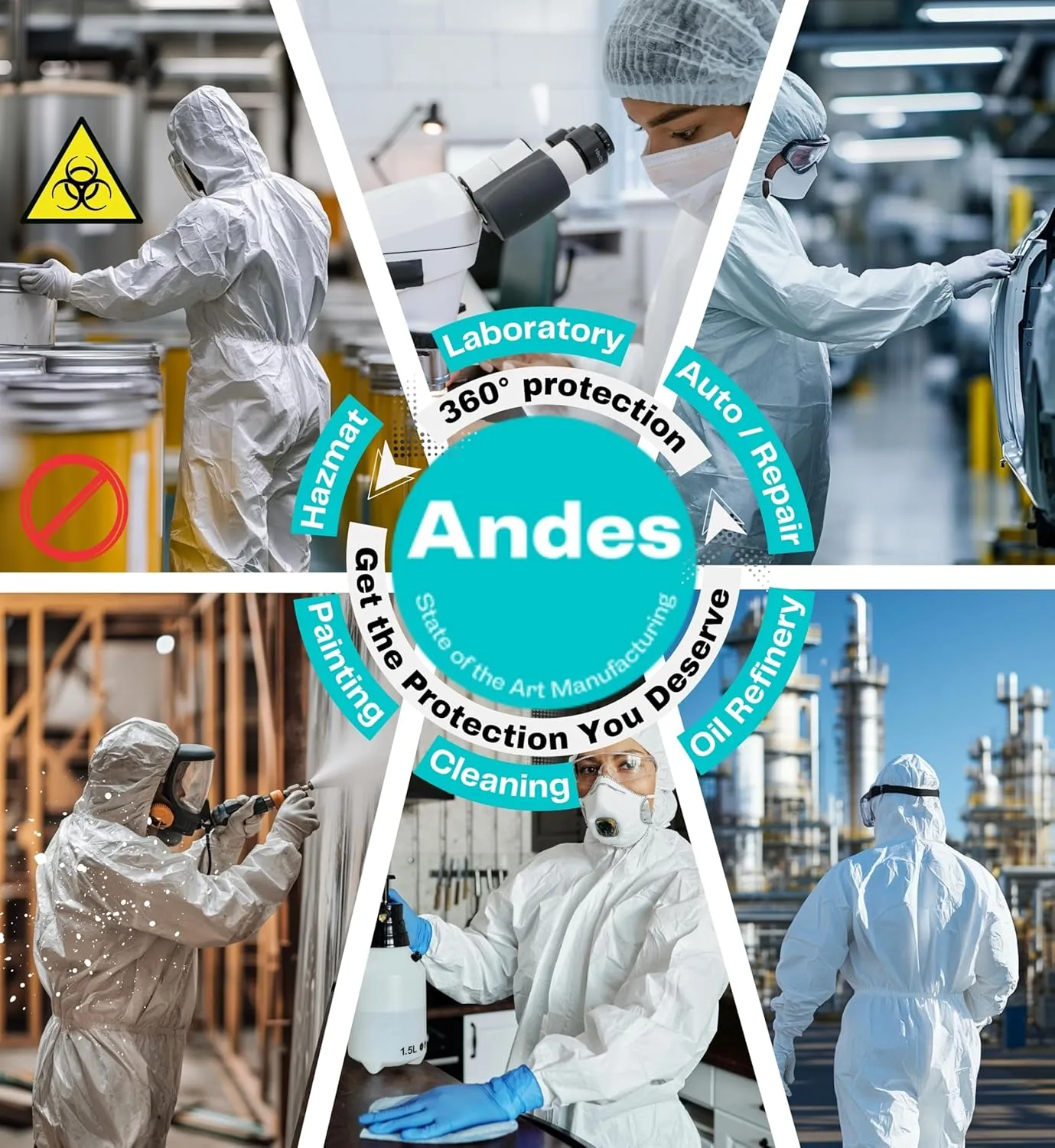 25 Pack Hazmat Suits, Heavy Duty Full Body Disposable Paint Suits, Coveralls with Hood, Elastic Wrists