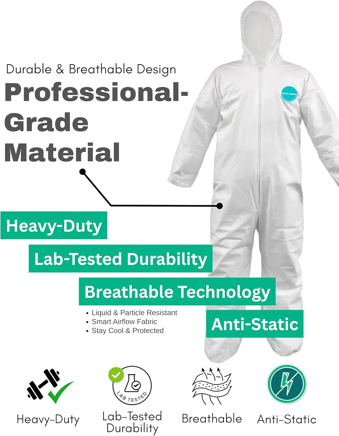 25 Pack Hazmat Suits, Heavy Duty Full Body Disposable Paint Suits, Coveralls with Hood, Elastic Wrists