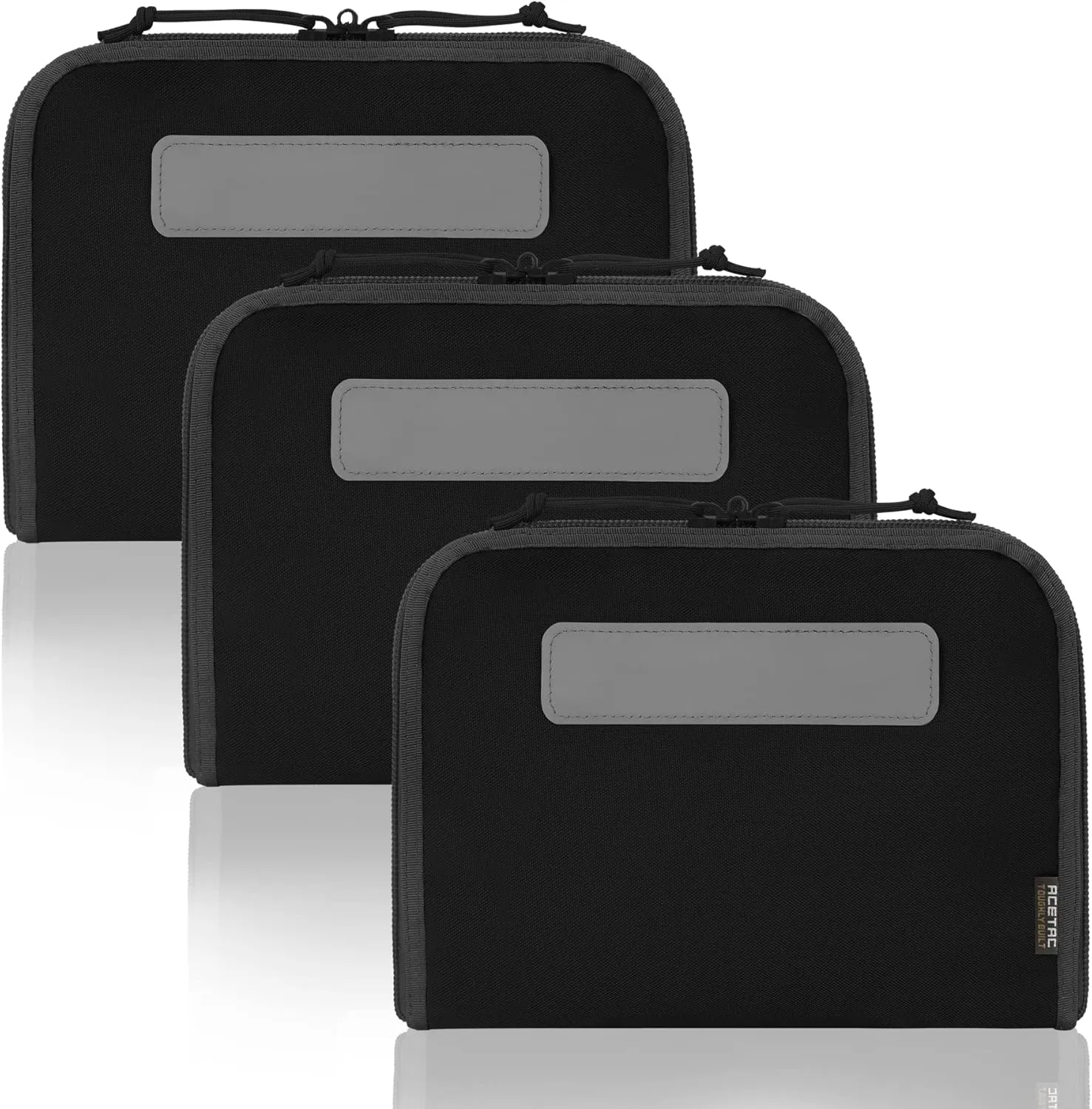 [3-Pack Tactical Handgun Case Pistol Storage with Reflective Patch, Universal CCW Holster Wrap, Hook and Loop Mag Panel (Black)