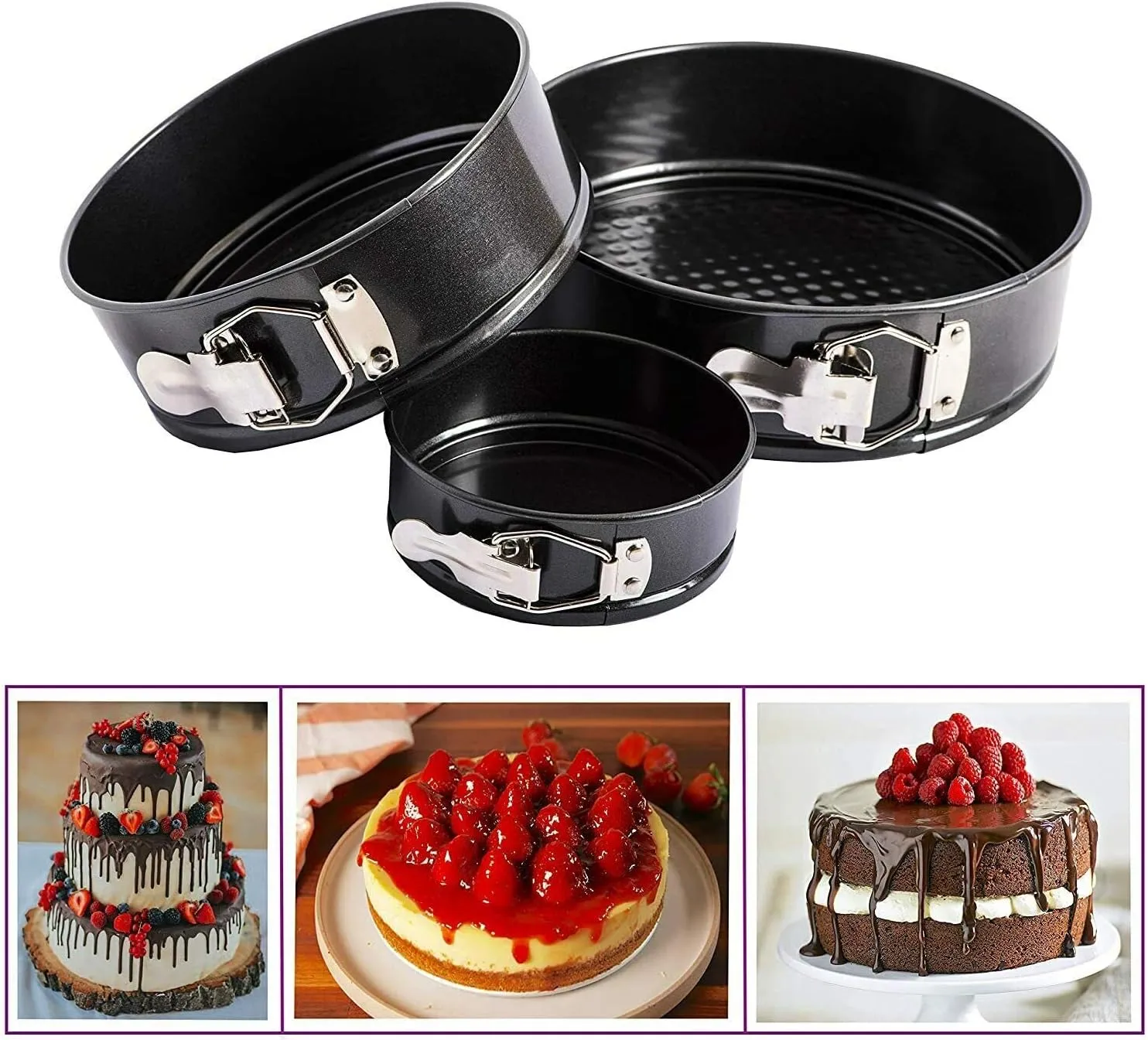 3-Piece Round Springform Cake Pan Set – Nonstick & Leakproof (22cm, 24cm, 26cm)