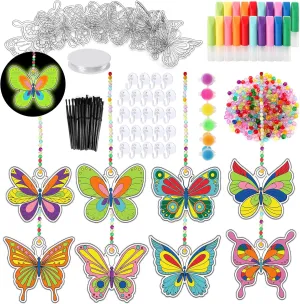 32 Sets Butterfly Spring Suncatchers Ornaments Decorations DIY Window Paint Art Painting Craft Kits DIY Sun Catchers Easter Spring Summer Party Activities Art Project (Butterfly)