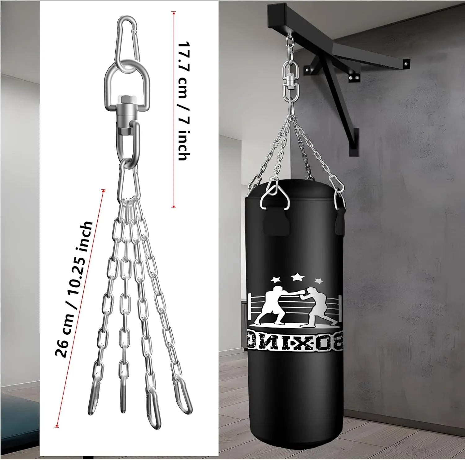 360 Rotation Heavy Bag Chain, Punching Bag Hanger With Stainless Steel Swivel Chain and 4 Snap Hooks, Mount for Hammock, Gym Swing, Yoga Swing, Trapeze