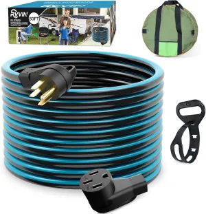 50 Amp 50 Feet RV/EV Extension Cord, Heavy Duty STW Cord with Cord Organizer and Storage Bag, NEMA 14-50P/R Standard Plug Suit for EV Charging and RV Trailer Campers, ETL Listed(Black&Blue)