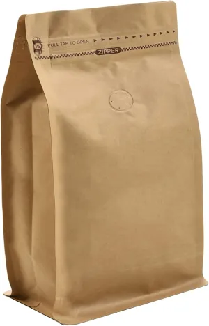 50 Pieces 12 Ounce Kraft Paper Stand Up Coffee Bag/Flat Bottom Pouch with Air Release Valve and Reusable Side Zipper. (50pcs, ¾lb/12oz/340g)