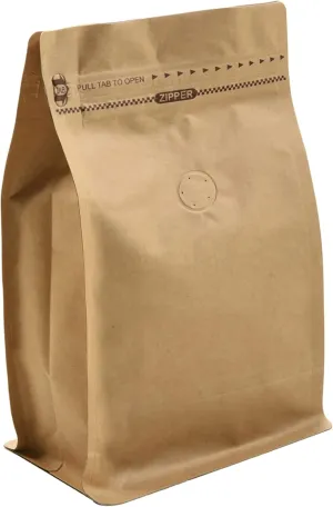 50 Pieces 8 Ounce Kraft Paper Stand Up Coffee Bag/Flat Bottom Pouch with Air Release Valve and Reusable Side Zipper. (50pcs, ½lb/8oz)