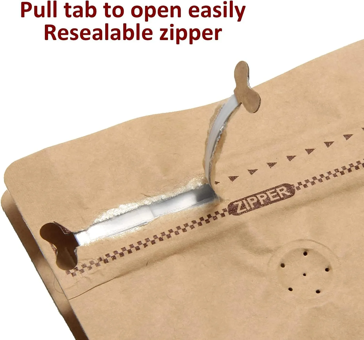 50 Pieces 8 Ounce Kraft Paper Stand Up Coffee Bag/Flat Bottom Pouch with Air Release Valve and Reusable Side Zipper. (50pcs, ½lb/8oz)