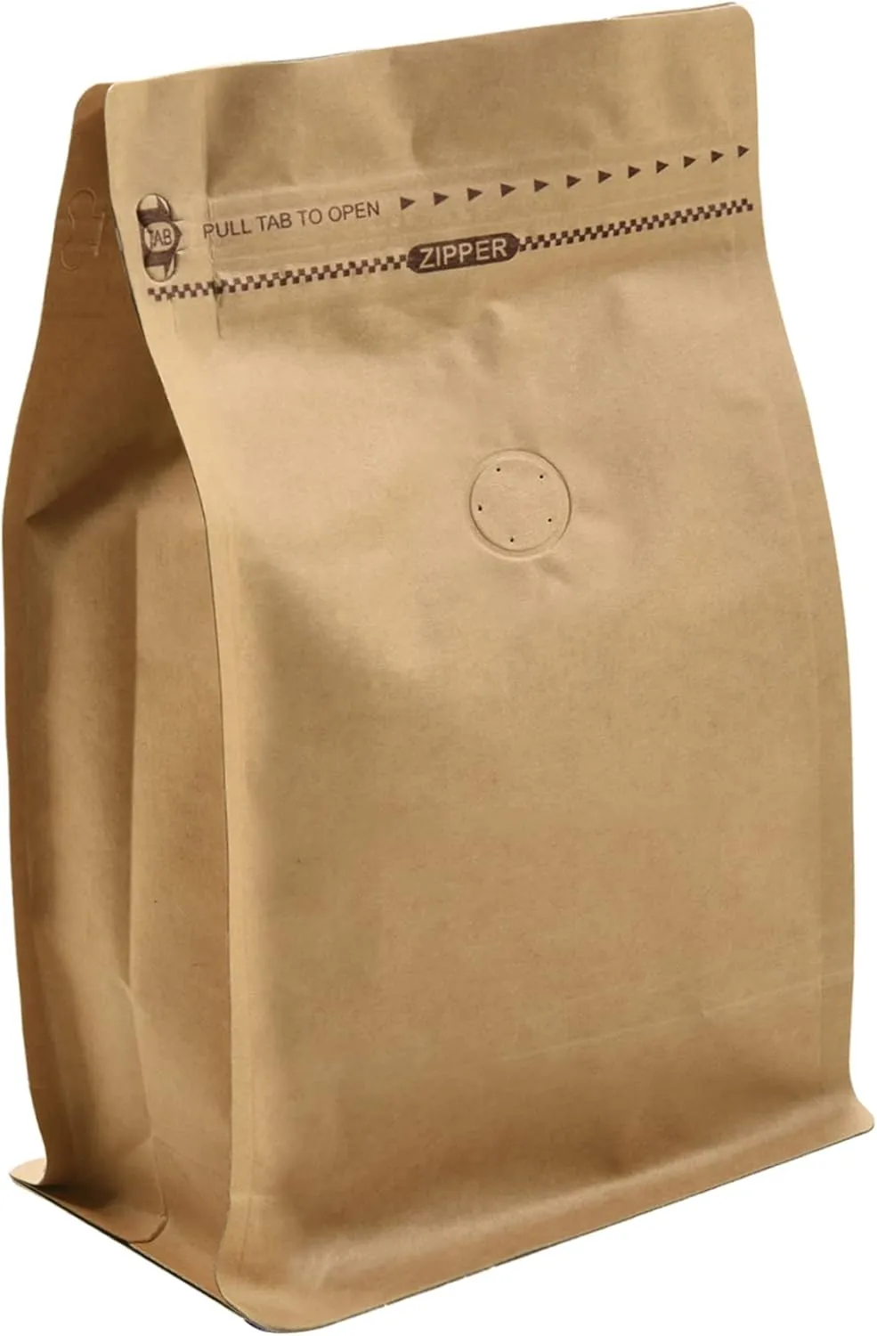 50 Pieces 8 Ounce Kraft Paper Stand Up Coffee Bag/Flat Bottom Pouch with Air Release Valve and Reusable Side Zipper. (50pcs, ½lb/8oz)