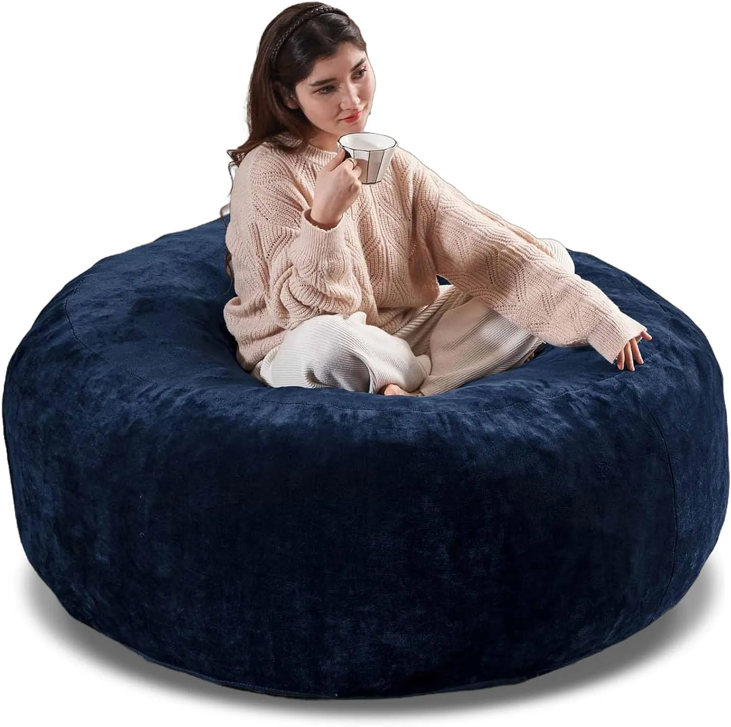 5FT，bean bag chairs for adults，bean bag with filler included，memory foam chair，Soft flannel washable cover, ideal reading chair for bedroom and dormitory.(Blue)