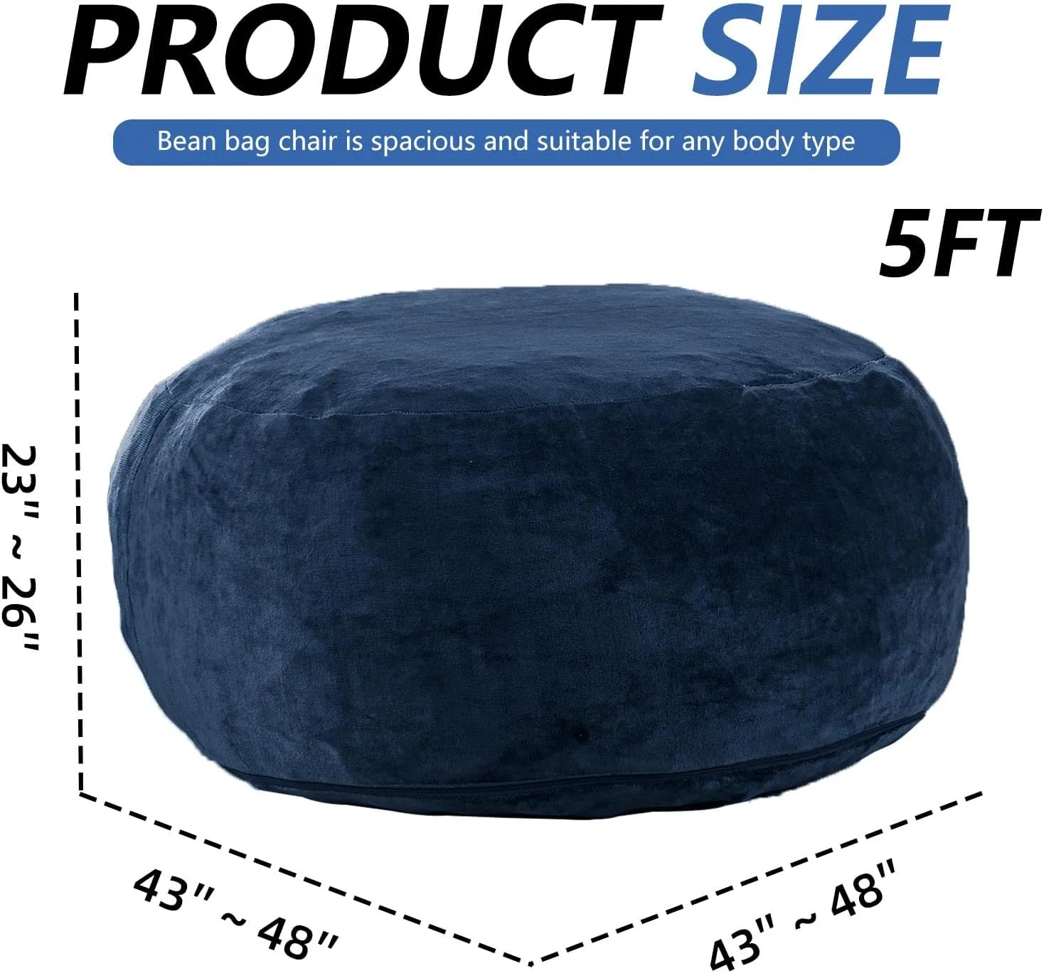 5FT，bean bag chairs for adults，bean bag with filler included，memory foam chair，Soft flannel washable cover, ideal reading chair for bedroom and dormitory.(Blue)