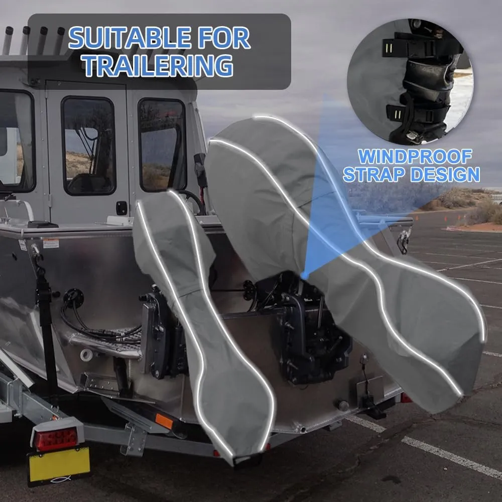 600D Fade and Tear Resistant Trailerable Outboard Motor Cover,Waterproof and UV-Proof Boat Motor Cover,Boat Engine Cover with Reflective Strips and Adjustable Strap Gray(Fits 175-220 HP)
