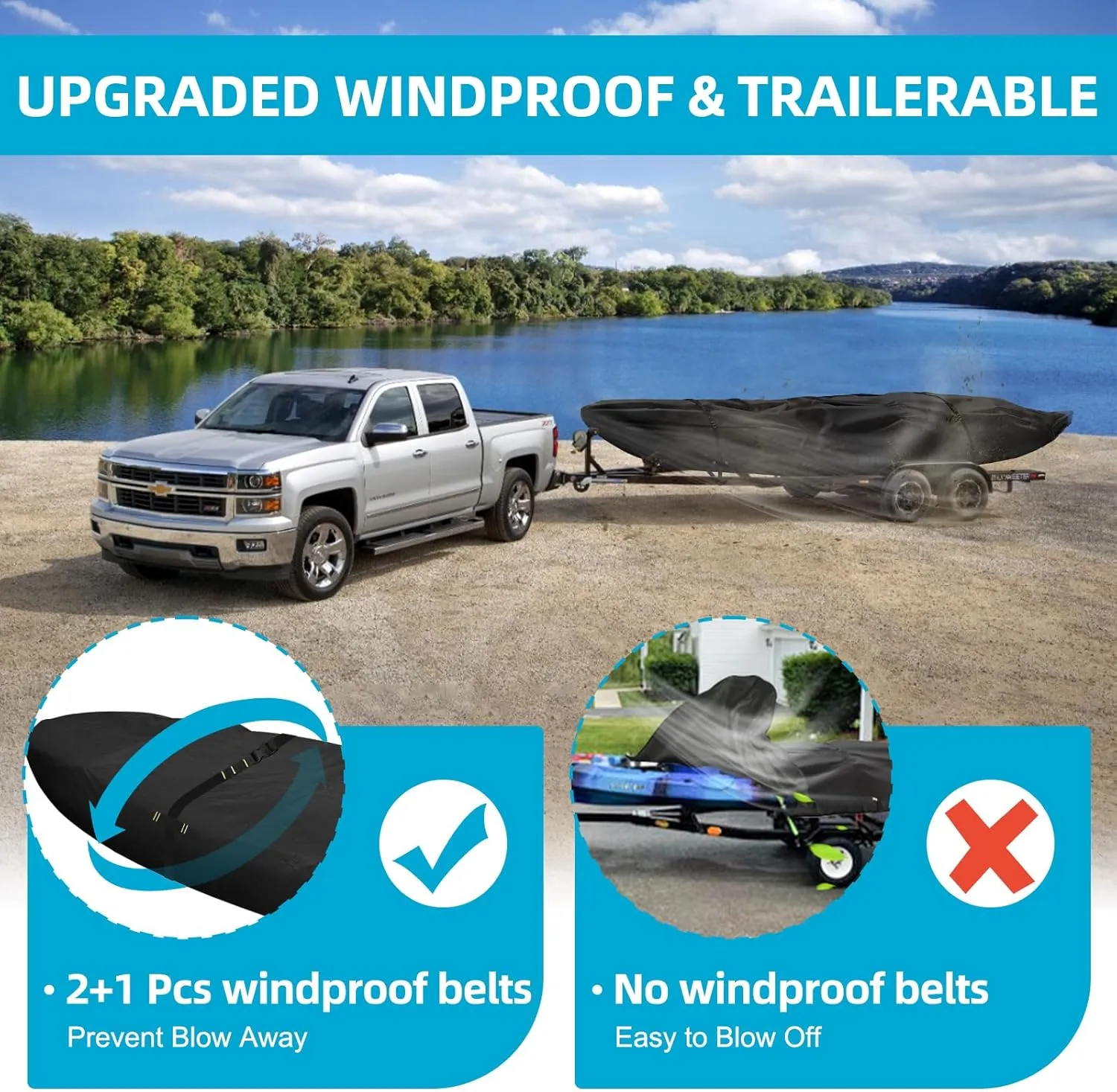 600D Kayak Cover,Heavy Duty Tear Resistant Canoe Cover, Waterproof & UV-Proof Trailerable Kayak Covers for Outdoor and Indoor Storage(Fits 12.3-13.5ft ）Black