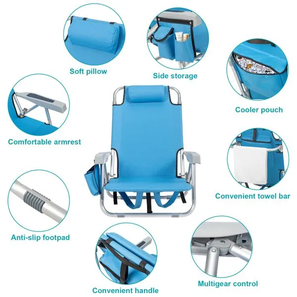 63*65*82cm Short Oxford Cloth Silver White Aluminum Tube Bearing 100kg Beach Chair Blue