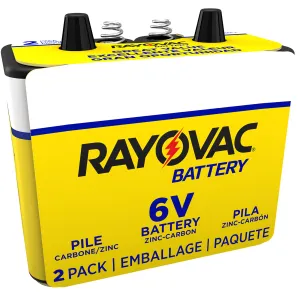 6V Battery, 2 Count, Zinc-Carbon Lantern Spring Terminal, Rayovac Heavy-Duty 944