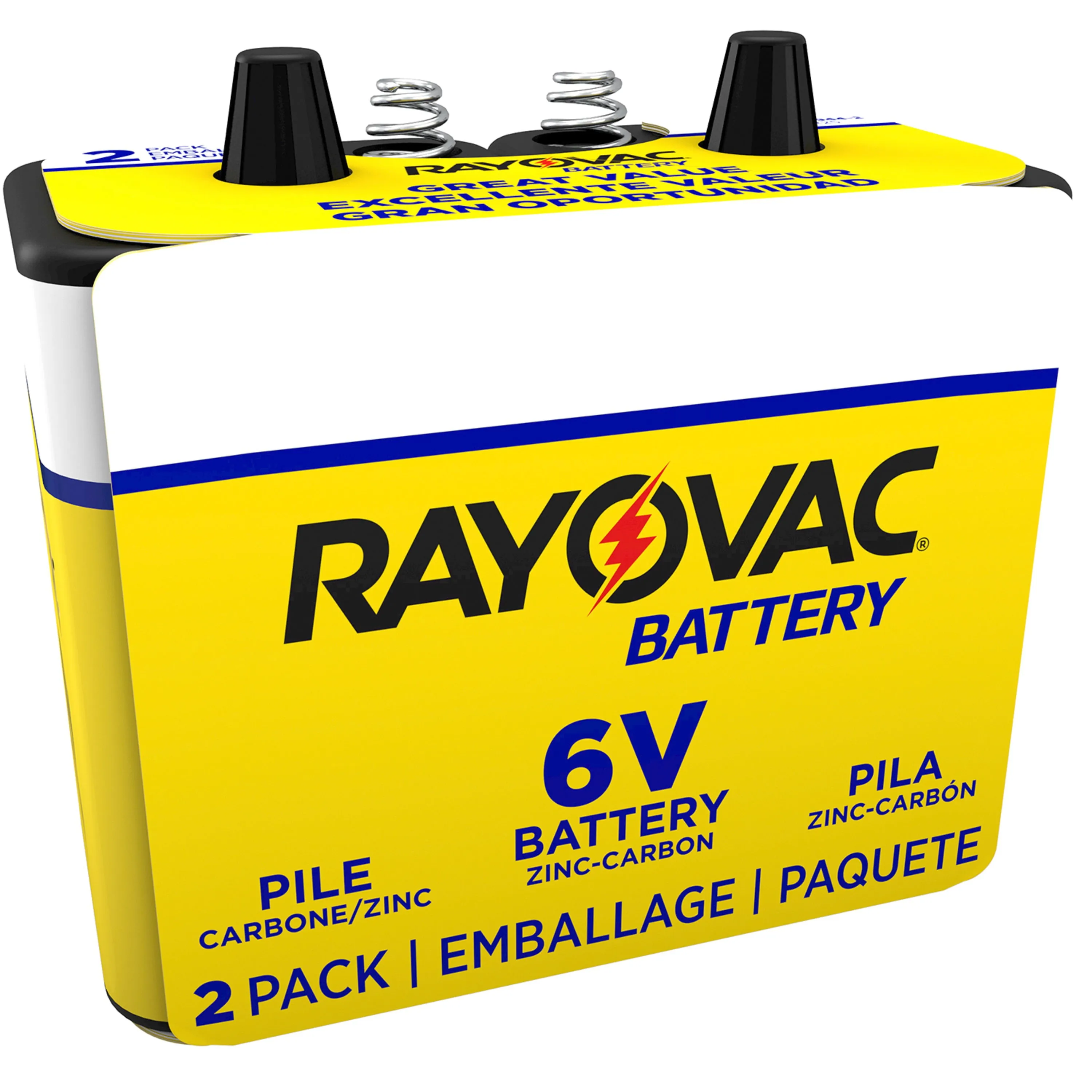 6V Battery, 2 Count, Zinc-Carbon Lantern Spring Terminal, Rayovac Heavy-Duty 944