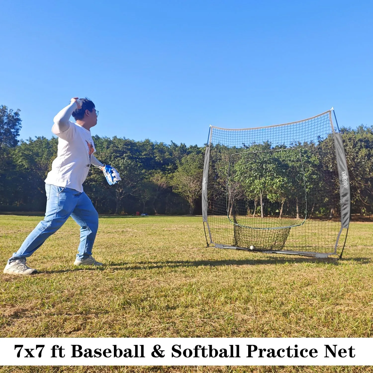 7×7ft Baseball Softball Practice Net- Portable Baseball Net for Batting, Hitting, Pitching Come with Carry Bag, Training for Players of Any Skill Level - Easy Setup