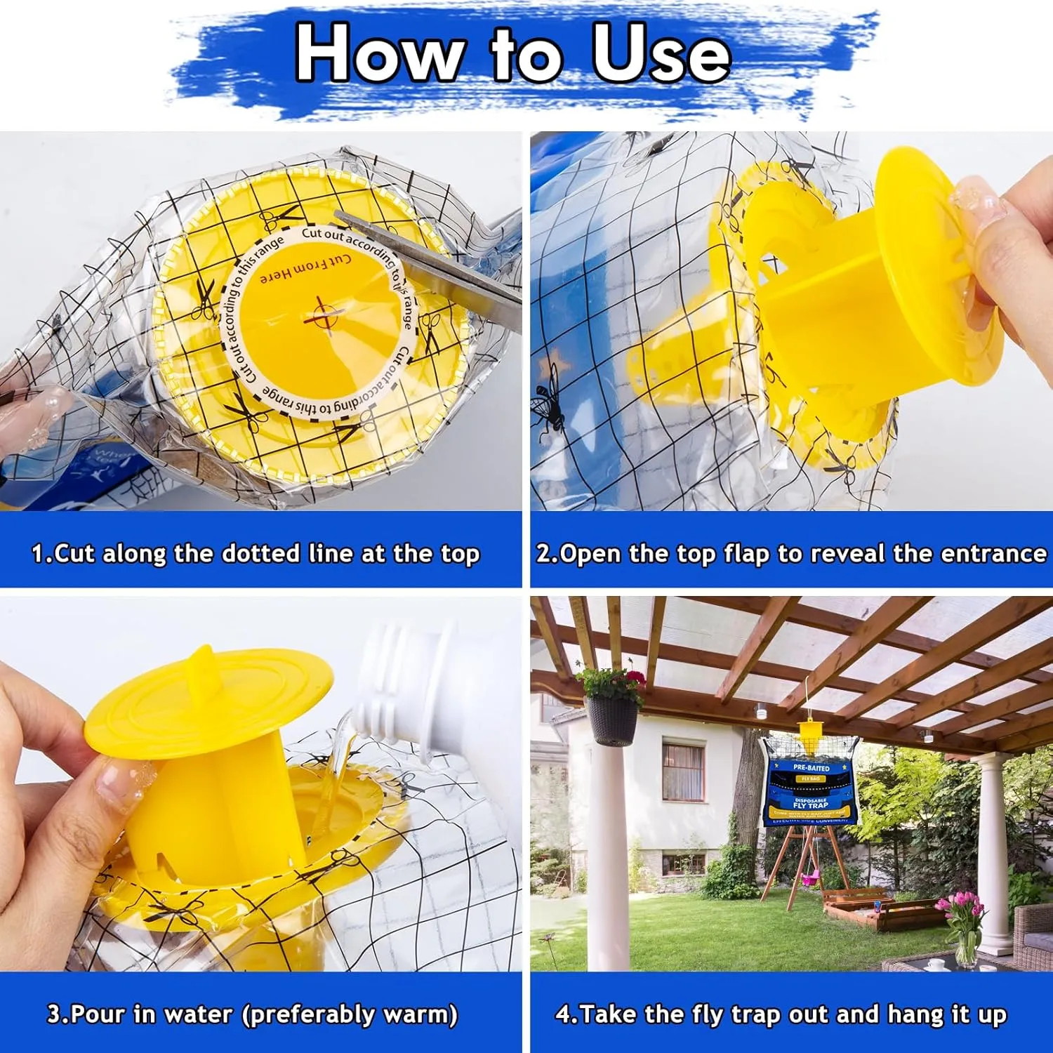 8 Fly Traps Outdoor Hanging Disposable, Bee Traps for Outside, Fly Bait Hunter Traps Control Insecticides Insect Repellents Outdoor, Ranch Fly Traps for Mosquitoes Carpenter Bees Wasps