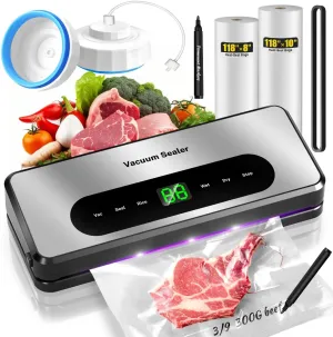 8 in 1 Food Saver Vacuum Sealer Machine With Canning Sealer,Multi-function Food Sealer Built-in UV Cutter/Bag Storage Act on Dry Wet oil Crispy,Vacuum Sealer Kit Attached 2 Bag Rolls/Marker Pen