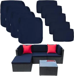 9 Pack Patio Cushion Covers Set Outdoor Furniture Cushion and Pillow Cover Replacement Fit for 5 Pieces 4-Seater Wicker Rattan Patio Sectional Sofa Chair Couch Set,Navy-Cover Only (Small)