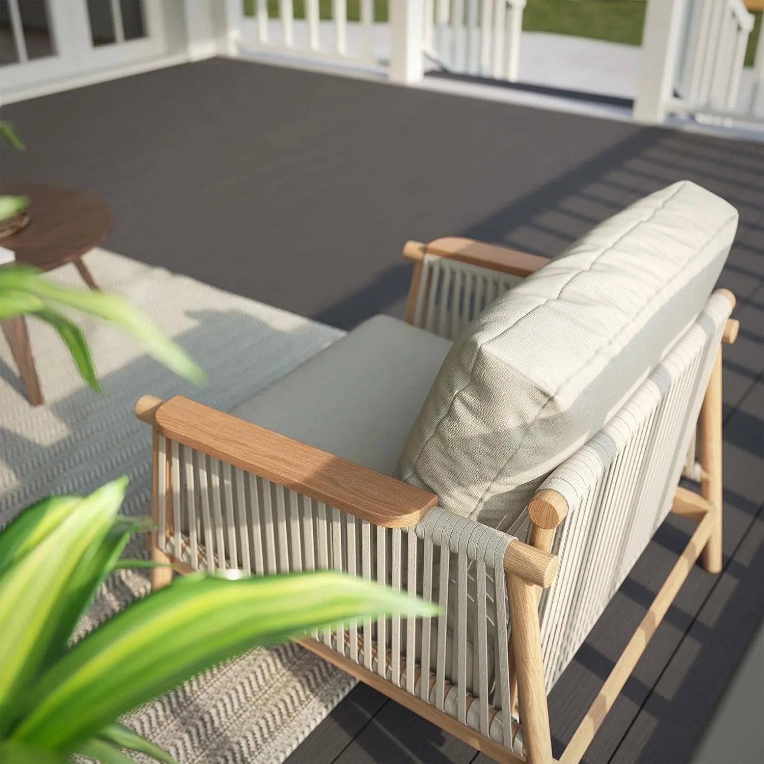 Acanva Modern All-Weather Aluminum Outdoor Patio Sofa with Thick Cushions, Olefin Fabric Sunroom Backyard Furniture, Light Khaki, Armchair