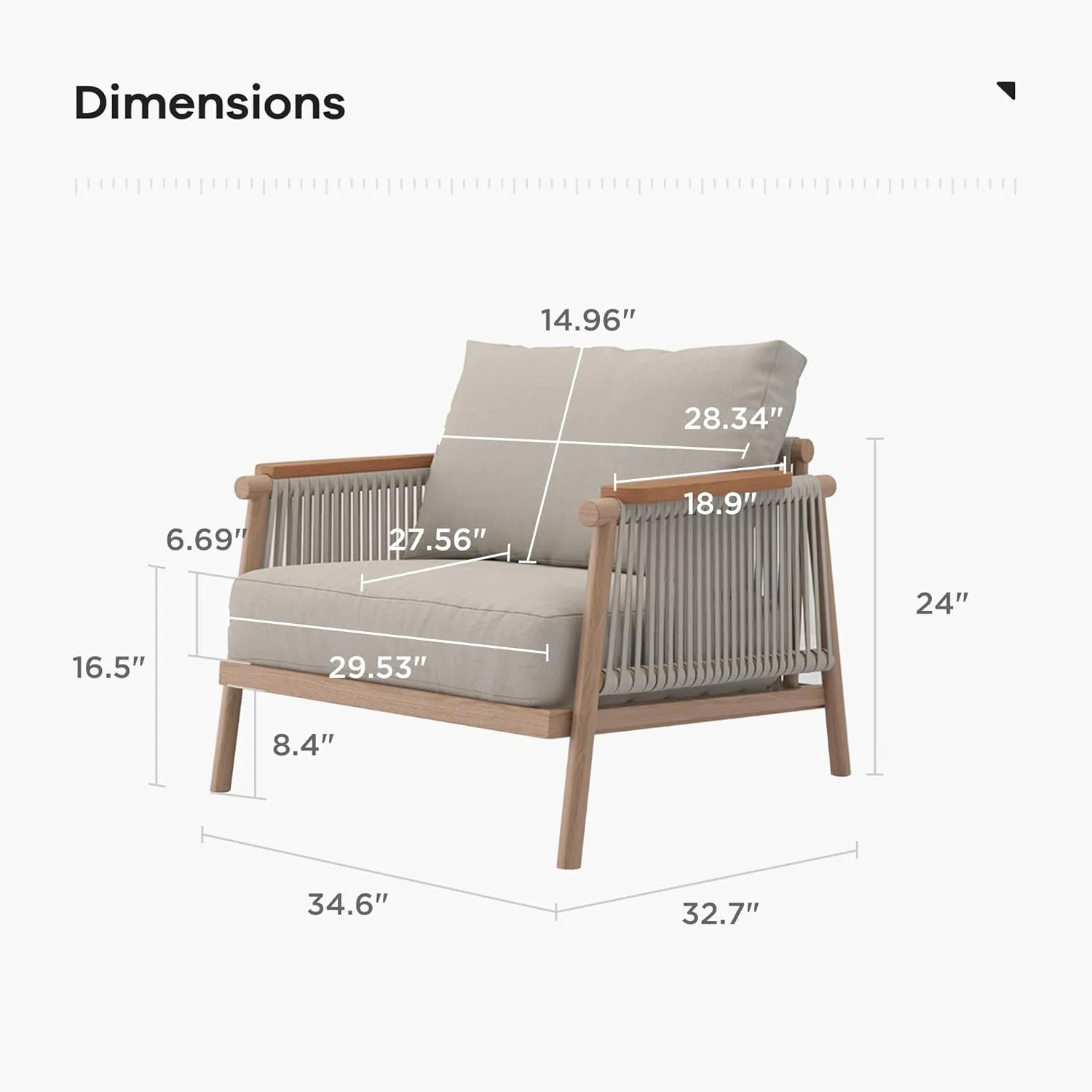 Acanva Modern All-Weather Aluminum Outdoor Patio Sofa with Thick Cushions, Olefin Fabric Sunroom Backyard Furniture, Light Khaki, Armchair