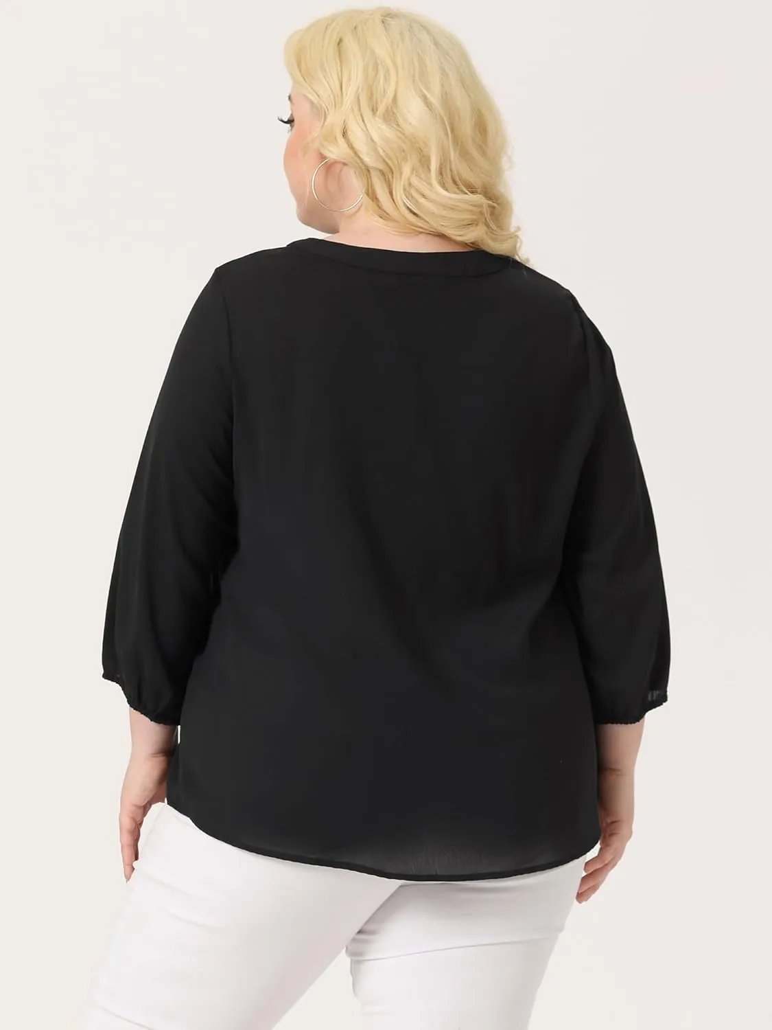 Agnes Orinda Women's Plus Size Tops Work Round Neck Ruffle Chiffon Blouse Office Top