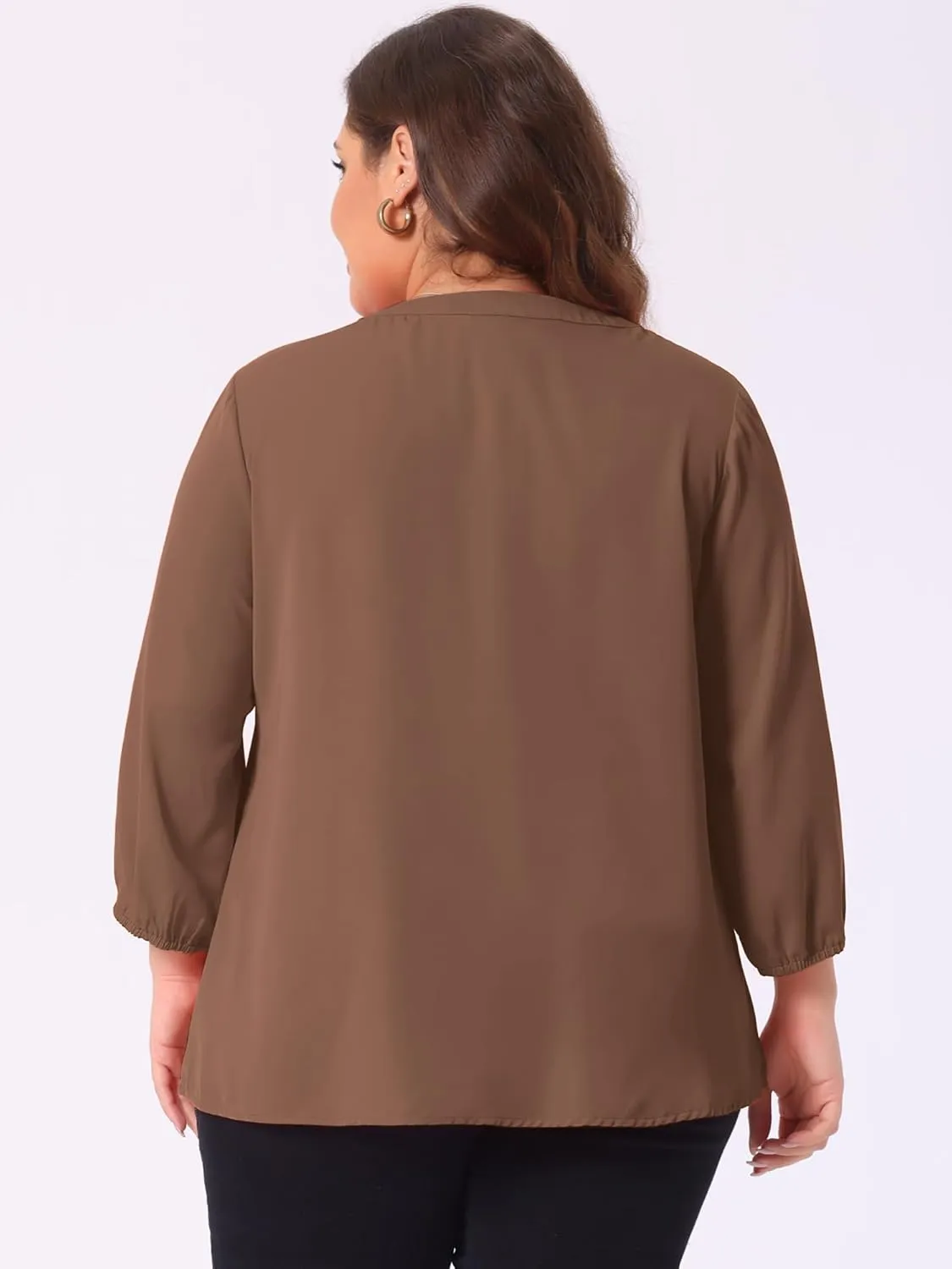 Agnes Orinda Women's Plus Size Tops Work Round Neck Ruffle Chiffon Blouse Office Top
