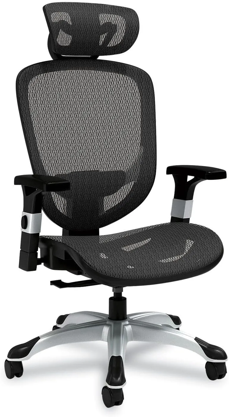 Alera Minerva Ergonomic Swivel Computer Desk Chair, Mesh Office Task Chair, Adjustable Seat, Arms, Headrest, Supports Up to 275 lb, Black