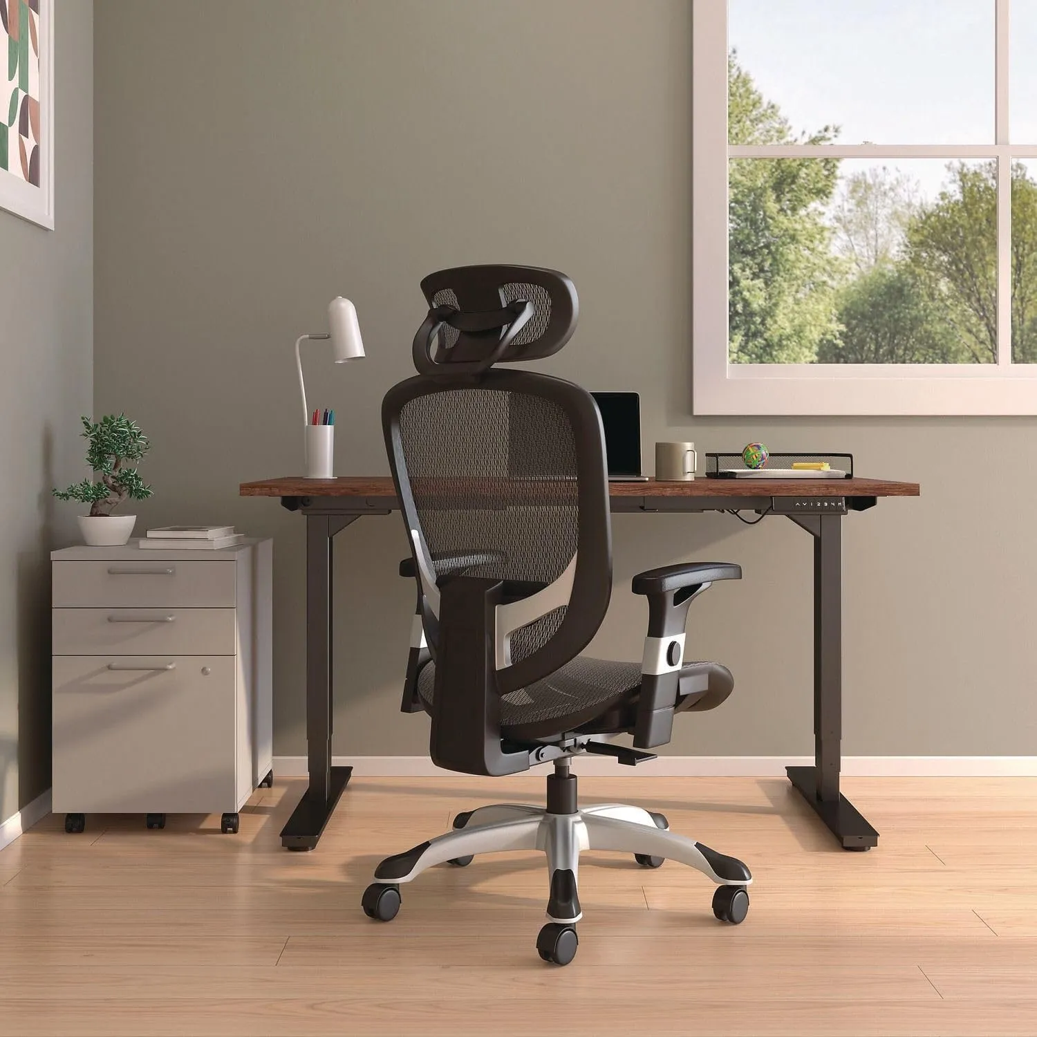Alera Minerva Ergonomic Swivel Computer Desk Chair, Mesh Office Task Chair, Adjustable Seat, Arms, Headrest, Supports Up to 275 lb, Black