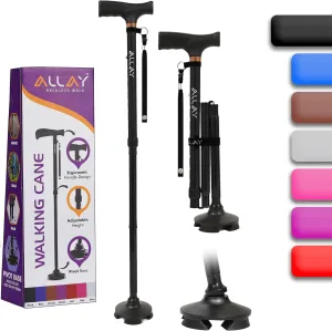 Allay Walking Cane for Men & Women - Foldable, Adjustable, Collapsible Walking Canes for Seniors Balance, Free Standing, Pivot Tip, Heavy Duty, with Travel Bag | Walking Sticks for Seniors & Adults