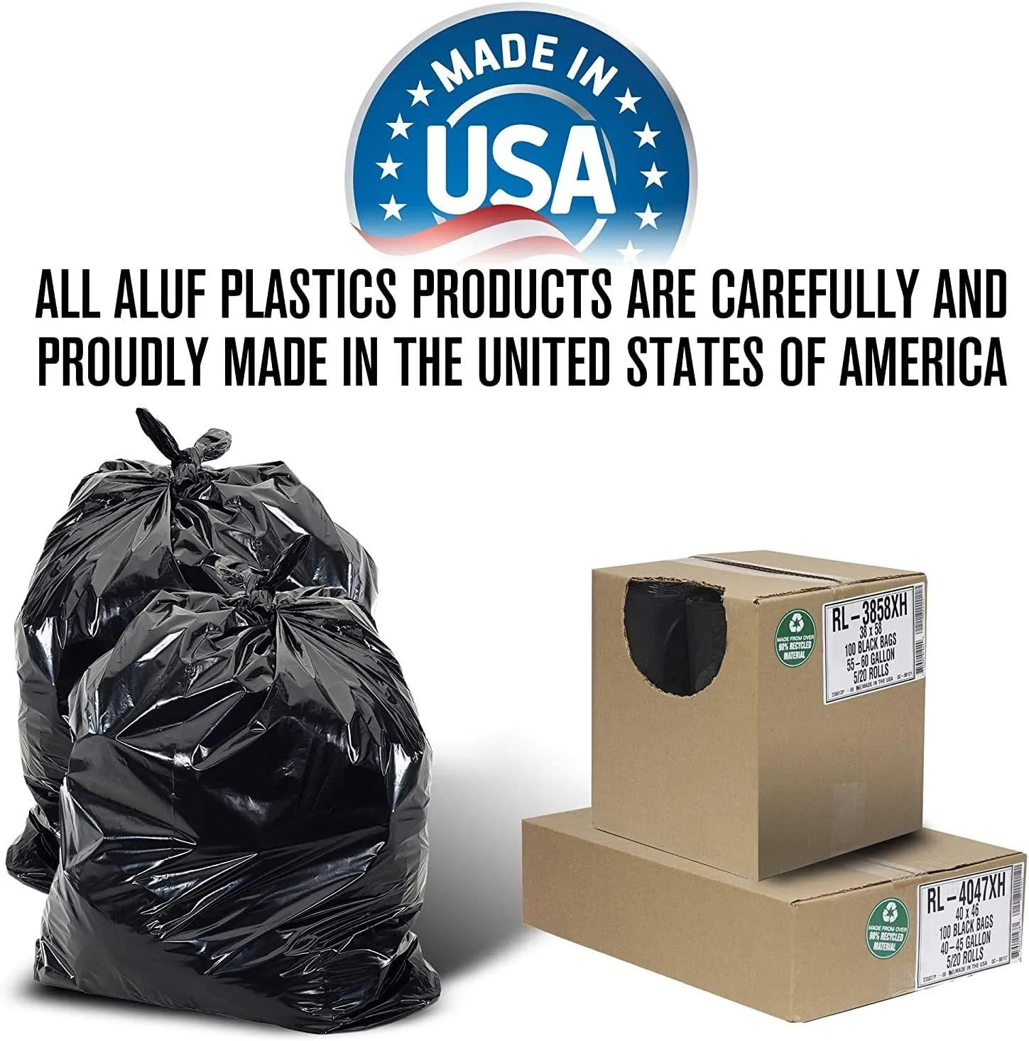 Aluf Plastics T-Tough Roll Pack Low Density Repro Blend Star Seal Coreless Rolls Bag, 45 Gallon Capacity, 46" Length x 40" Width, XXH Strength, Black (Pack of 100)