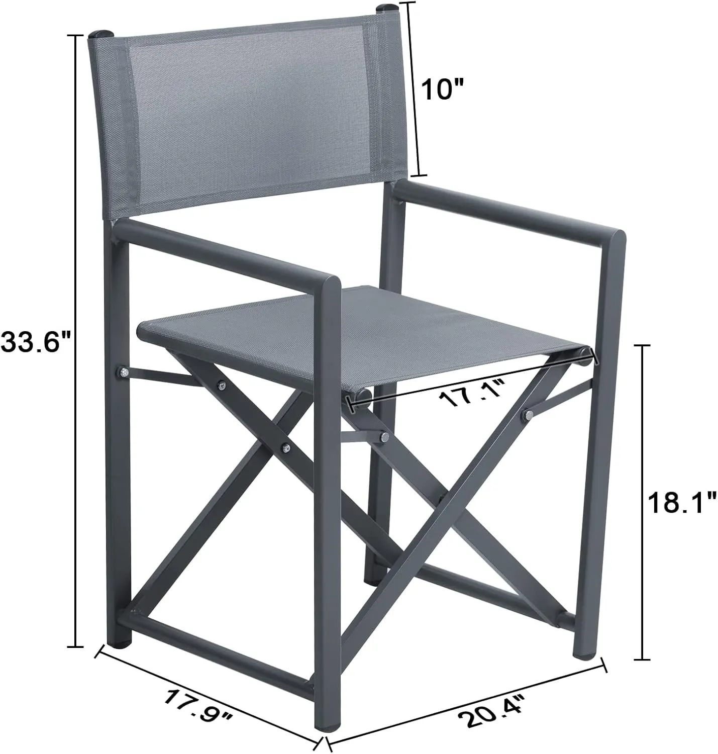 Aluminium Directors Chair Camping Chair Portable Folding Chair Outdoor and Indoor Use for Living Room, Patio, Backyard, Picnic and Balcony (1, Grey, Standard)