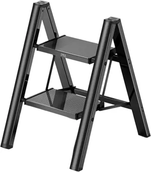 Aluminum Alloy Anti-Rust Black Folding Ladder Chair Without Installation Portable Ladder Widened Anti-Skid Pedal, 2 Steps/3 Steps/4 Steps (Size : 2 Step)