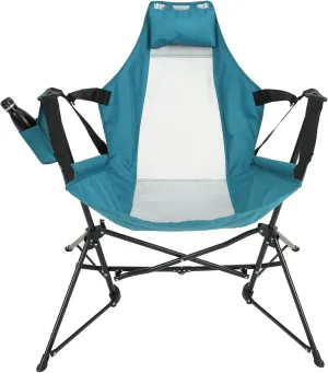 Aluminum Alloy Hammock Camping Chair, Folding Rocking Recliner with Pillow and Cup Holder, Ideal for Outdoor Travel, Lawn and Backyard Use (Blue)
