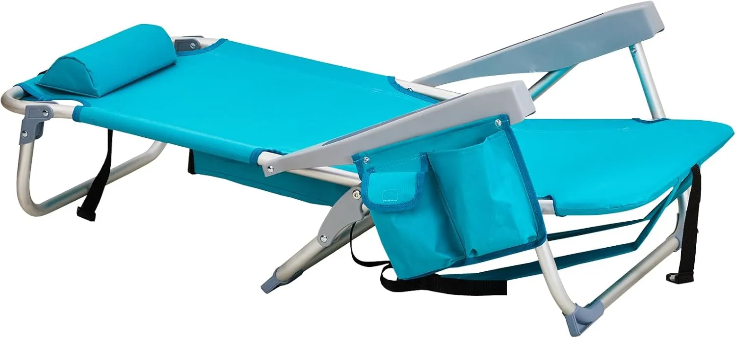 Aluminum Beach Chair with Handrail, Pillow, 5 Positions Adjustable Back, for Sporting Events, Picnic, Camping Trips, Backyard Parties(24.8"x 25.6"x 32.28"). (Mint Green)