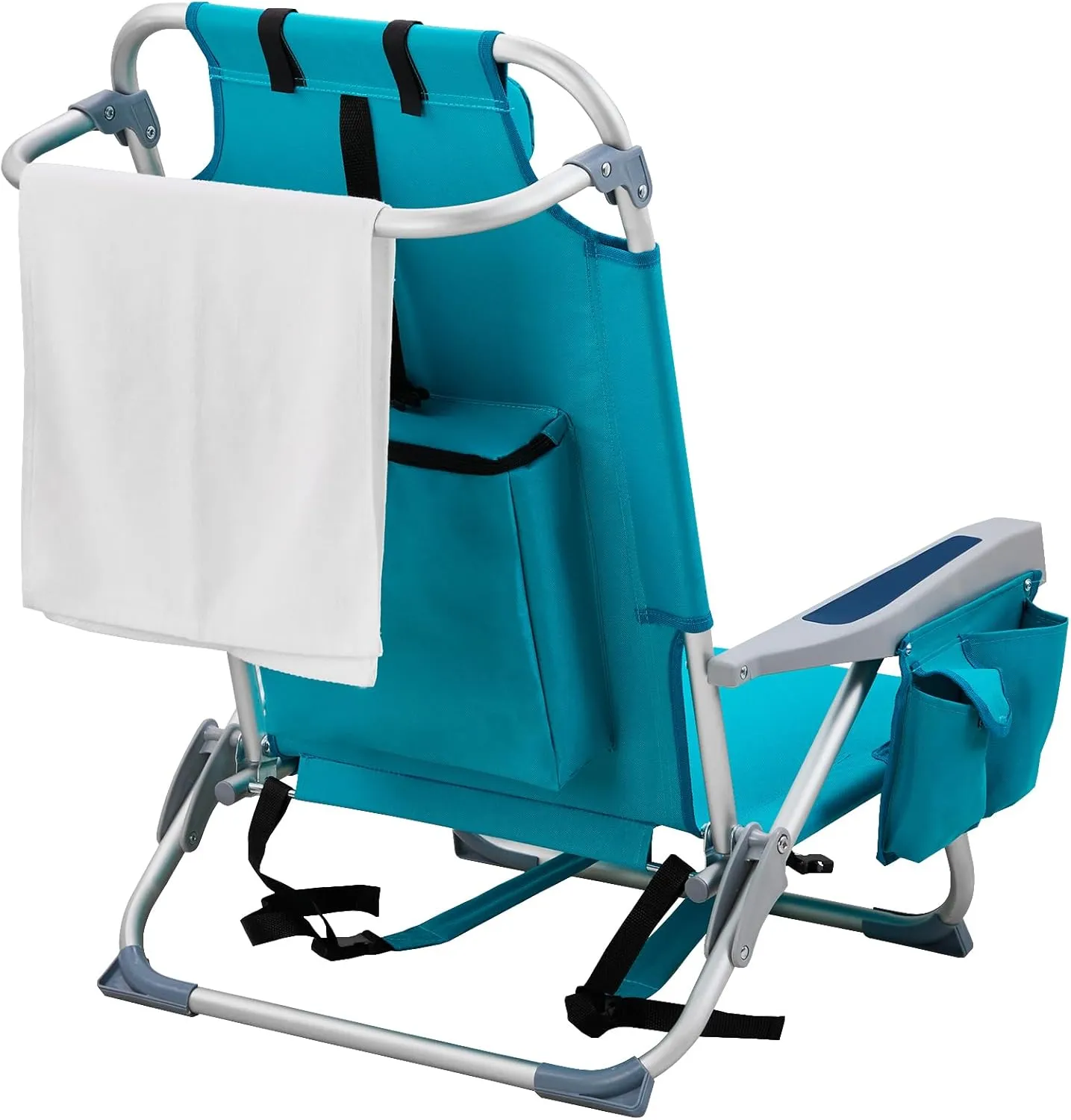 Aluminum Beach Chair with Handrail, Pillow, 5 Positions Adjustable Back, for Sporting Events, Picnic, Camping Trips, Backyard Parties(24.8"x 25.6"x 32.28"). (Mint Green)