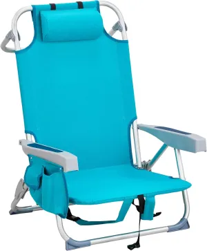 Aluminum Beach Chair with Handrail, Pillow, 5 Positions Adjustable Back, for Sporting Events, Picnic, Camping Trips, Backyard Parties(24.8"x 25.6"x 32.28"). (Mint Green)