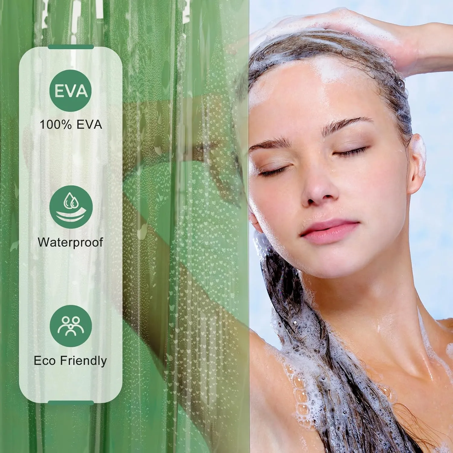 AmazerBath Shower Curtain Liner, 100% EVA Soft Clear Green Heavy Duty Shower Curtain and Liner 2-in-1, 72x72 Luxury Plastic Weighted Bathroom Shower Liner, 12 Rustproof Grommets & 3 Heavyweight Stones
