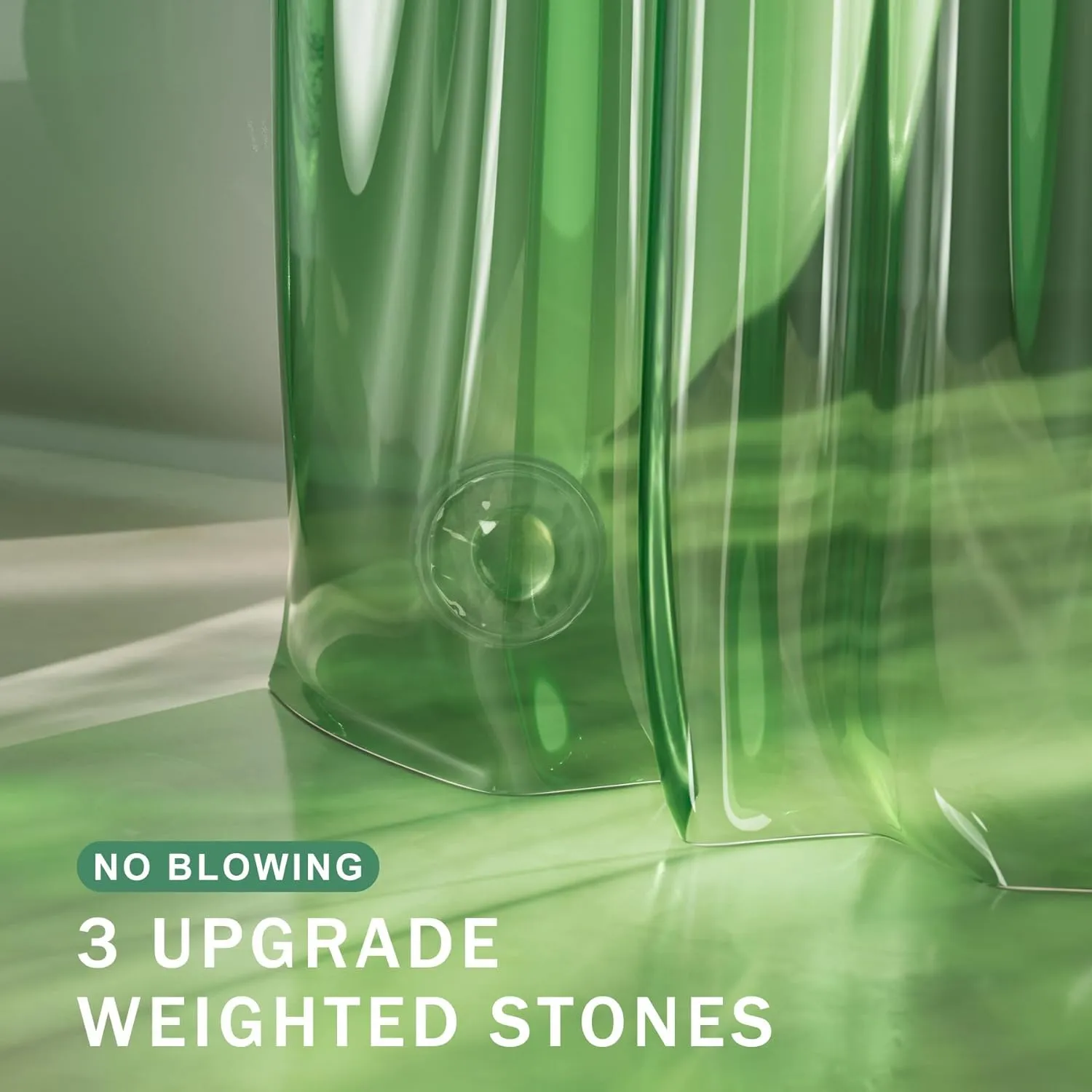 AmazerBath Shower Curtain Liner, 100% EVA Soft Clear Green Heavy Duty Shower Curtain and Liner 2-in-1, 72x72 Luxury Plastic Weighted Bathroom Shower Liner, 12 Rustproof Grommets & 3 Heavyweight Stones
